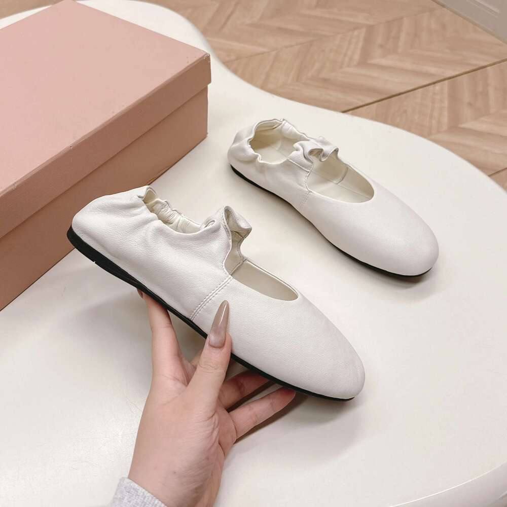 Women Genuine Leather Ballet Flats Mary Janes Natural Cow Suede Round Toes Elastic Band Designer Shoes atillas De Mujer