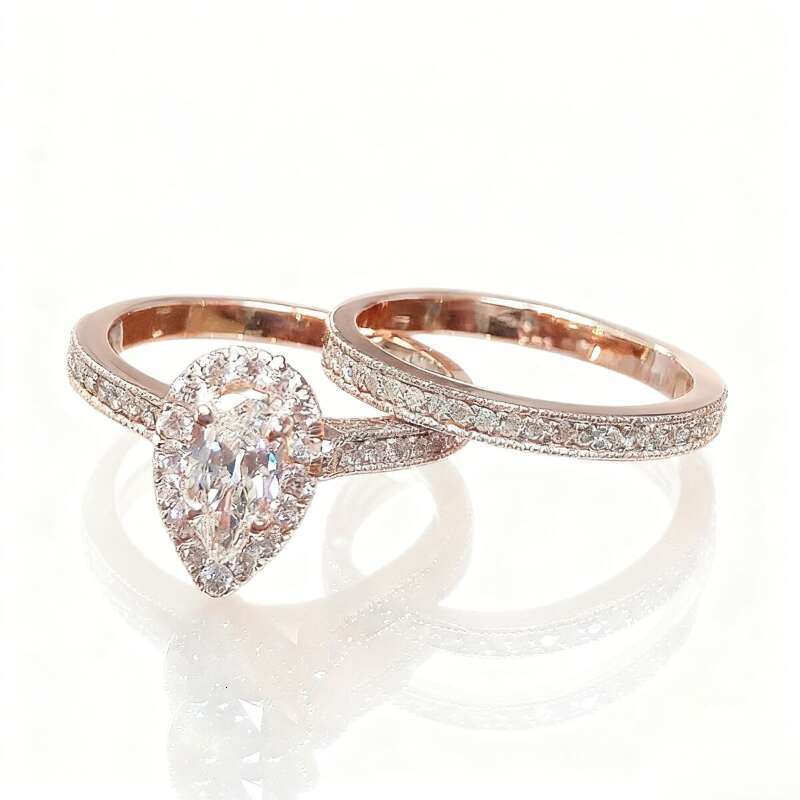 Band ring Designer Luxury Wedding rings Jewelry New 2 in 1 ring Set Classic Pear Shaped Water Drop Zircon Engagement Fashion Women's Trendy Festi