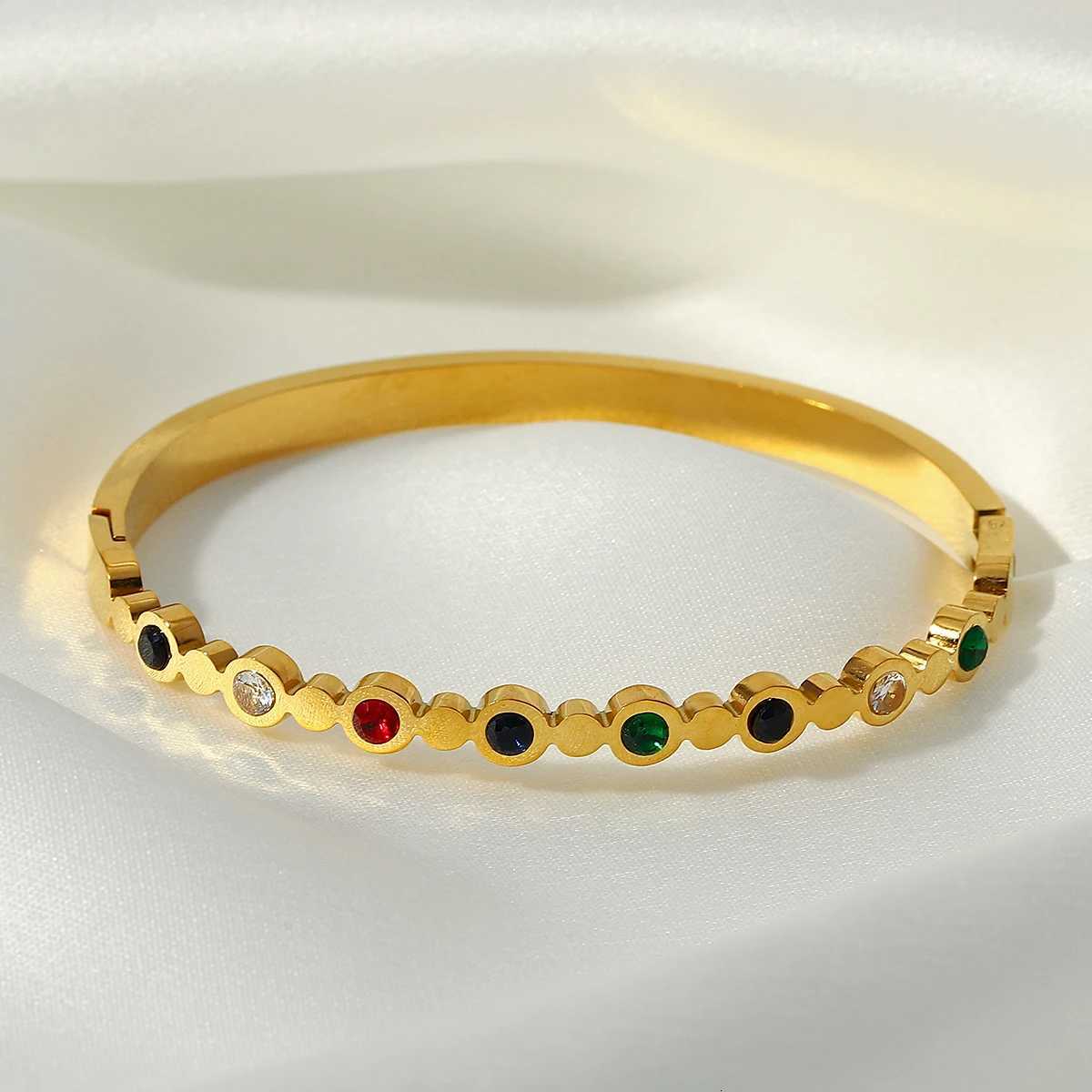 Flashbuy New Trendy Chic Zircon Stainless Steel Bangle Bracelets for Women Charm Texture Simple Gold Color Accessories Teen GiftW251121