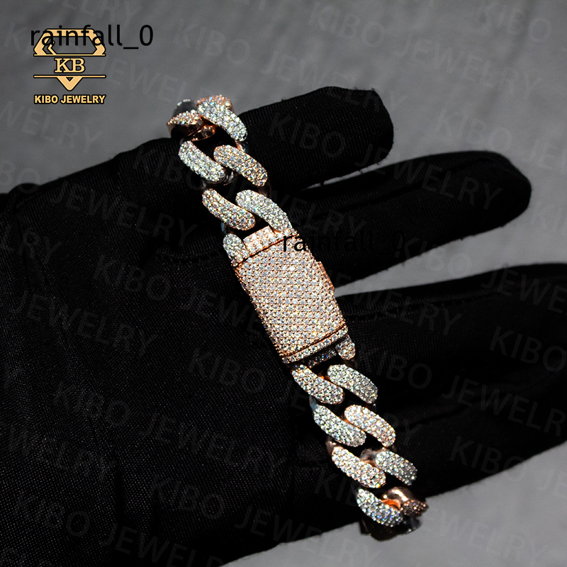 Buss Down 14mm 925 Silver Men Chain Miami Hip Hop Moissanite Diamond Cuban Link Bracelet