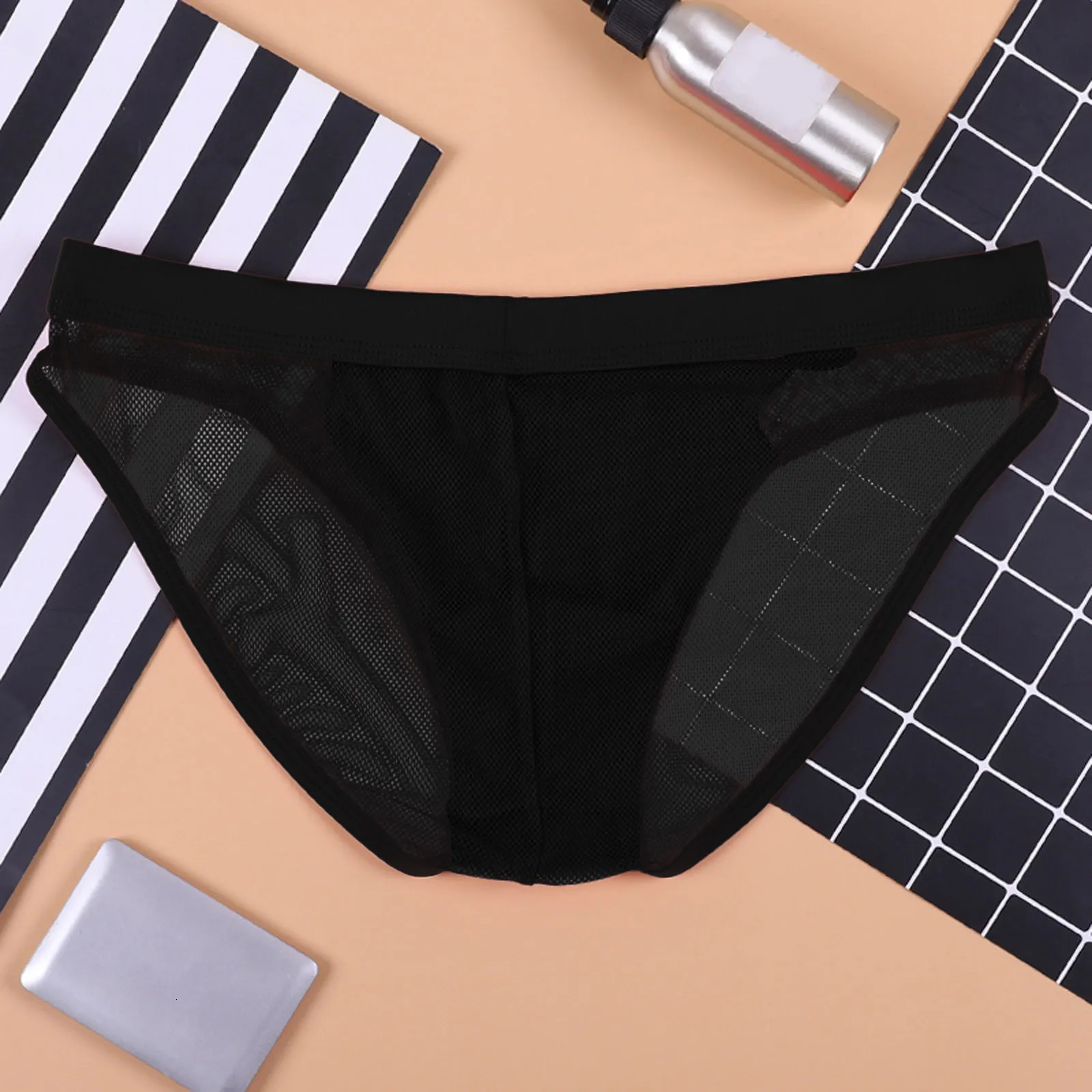 Mens triangle underwear sexy low rise mesh transparent seamless mens traceless 250417