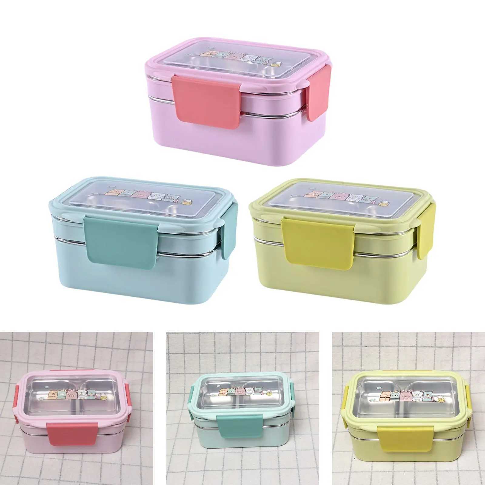 2 Layer Stainless Steel Bento Box with Divided Compartments Insulated Thermal Salad Lunch Container Food Container for TravelM251121