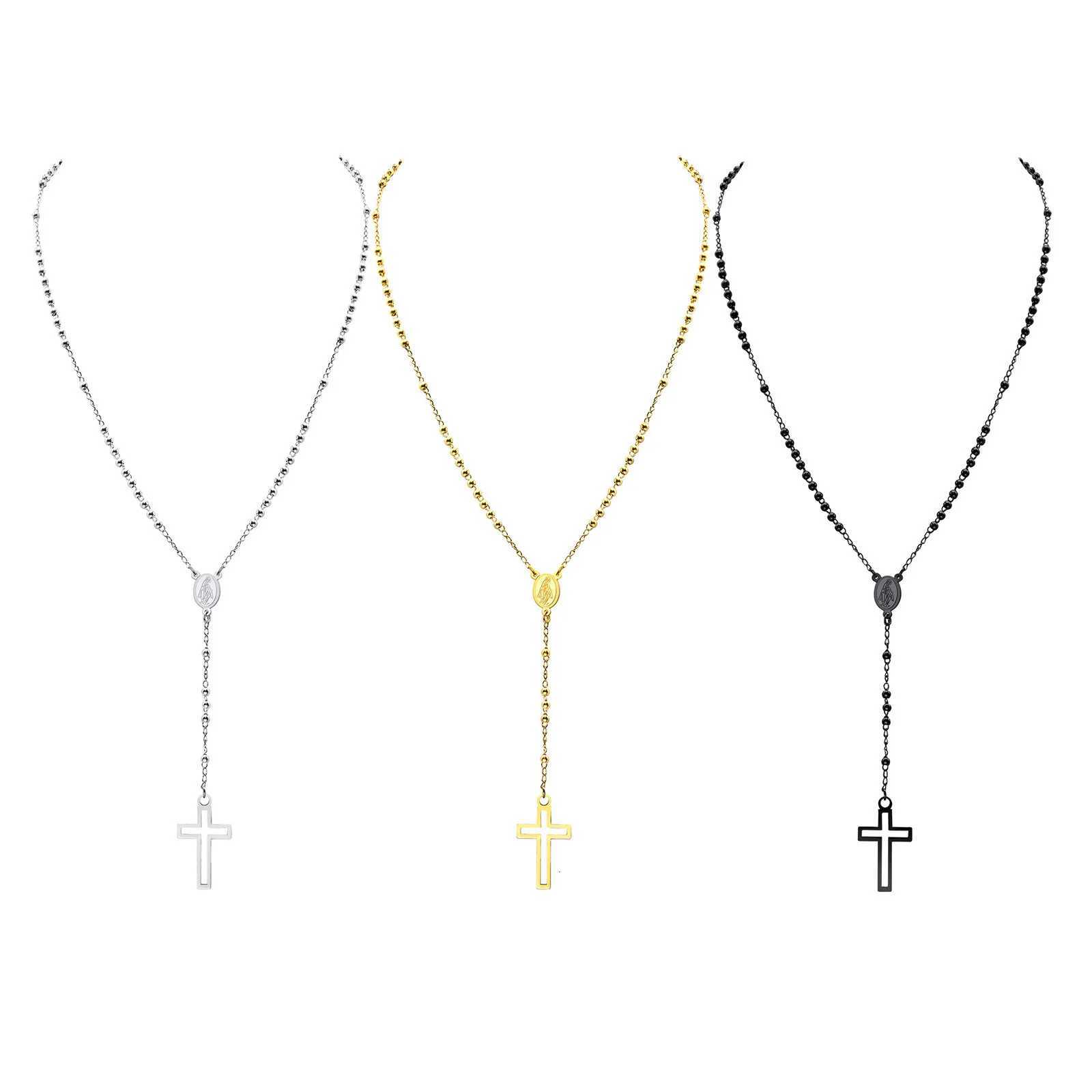 Rosary Cross Necklaces Women 2022 New Fashion Jewelry Gold Color Beads Chain Collar with Virgin Mary Medallion CharmXJ251121