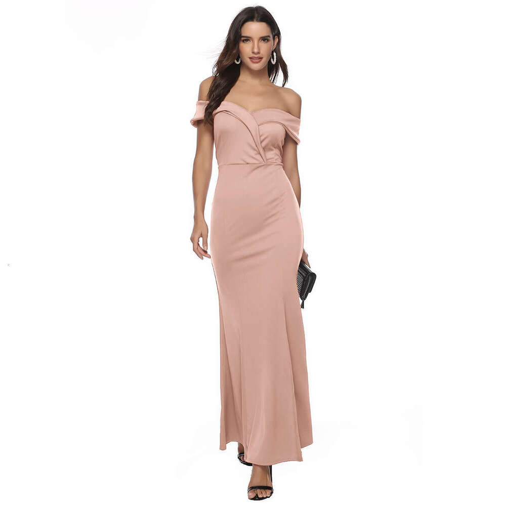 Women's Fashion European And American New V-Neck Slit Banquet Evening Gown Long Dress
