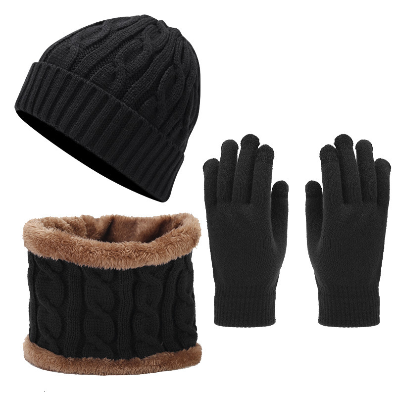 Autumn Winter gloves designer New Vintage Thickened Warm Hat Scarf Gloves Three-Piece Set Cold-Proof Set free shipping