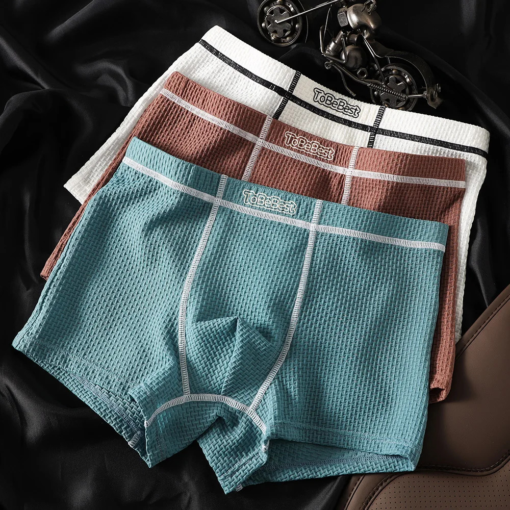 3 piecespack Summer Smooth Ice Silk Mens Boxing Flat Pants Underwear 250417