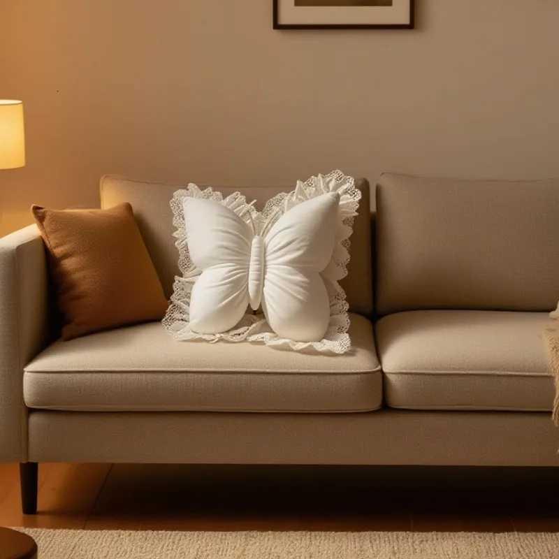 New Handmade Butterfly Lace Cushion Ultra Soft Plush Case for Sofa Bedroom Office Chair Aesthetic Home Decor Girl Gift C251121