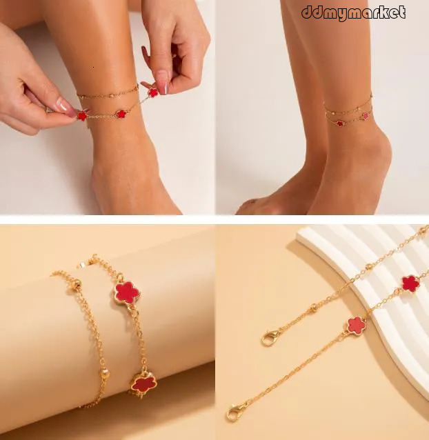 ddmymarket Delicate Chain with Five-Leaf Flower Charm flash sale - Simple and Versatile Ankle Bracelet for Women