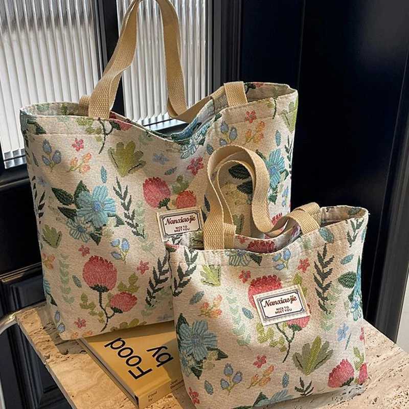 Fashion Flower Printed Large Capacity Reusable Shoulder Bag Versatile Student Commuting HandbagsT251121