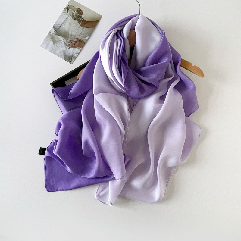 K462 Summer gradient silk scarf high-end satin scarf monochrome headscarf temperament long women's shawl solid color cross-border