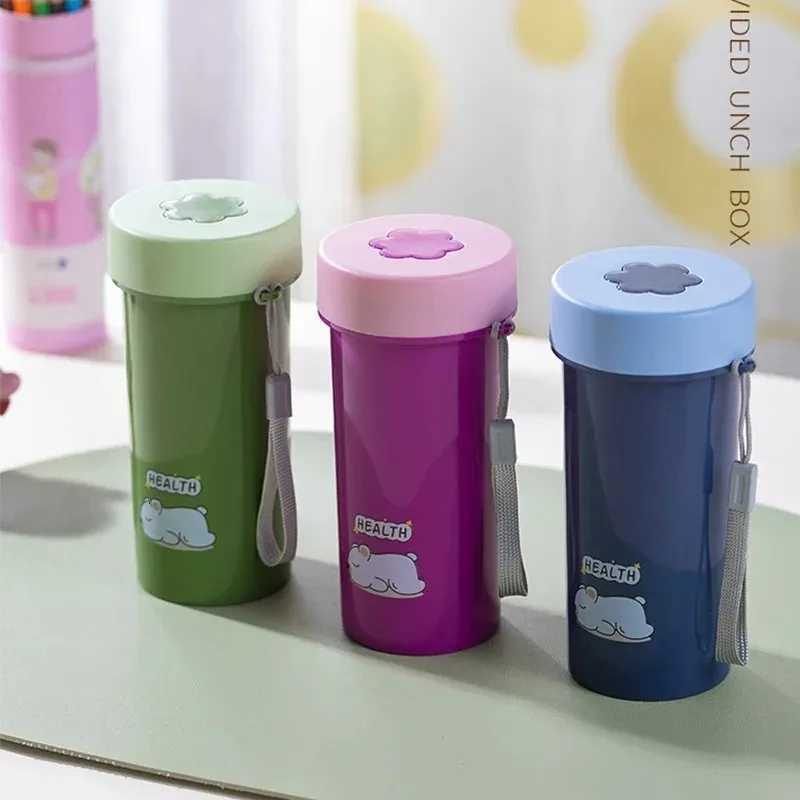 1200ML Cartoon Lunch Box Mug Set Portable Plastic Bento Box with Fork Kids Lunch Box With Water Cup Food Storage ContainerM251121