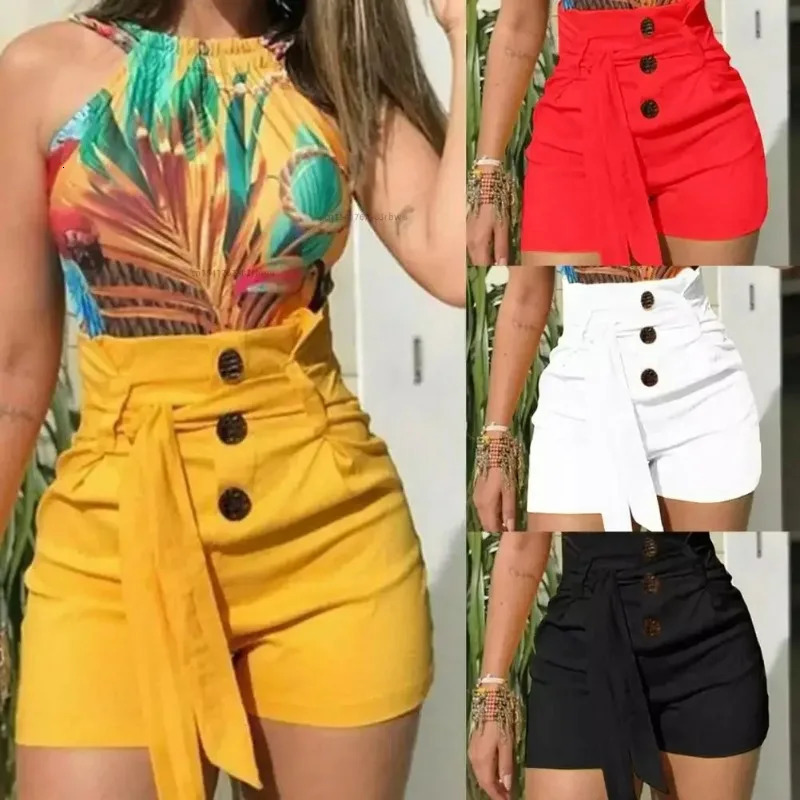 Summer womens shorts high waisted casual solid tight shorts black red white yellow shorts jeans waistband n ultrathin shorts 250414Z