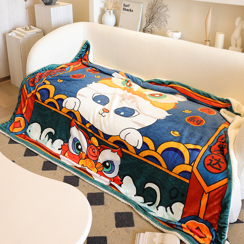 Chinese Style Sketch Light Luxury High-End Feel Throw Fleece Sofa Blanket Office Knee Nap Adult Thickened