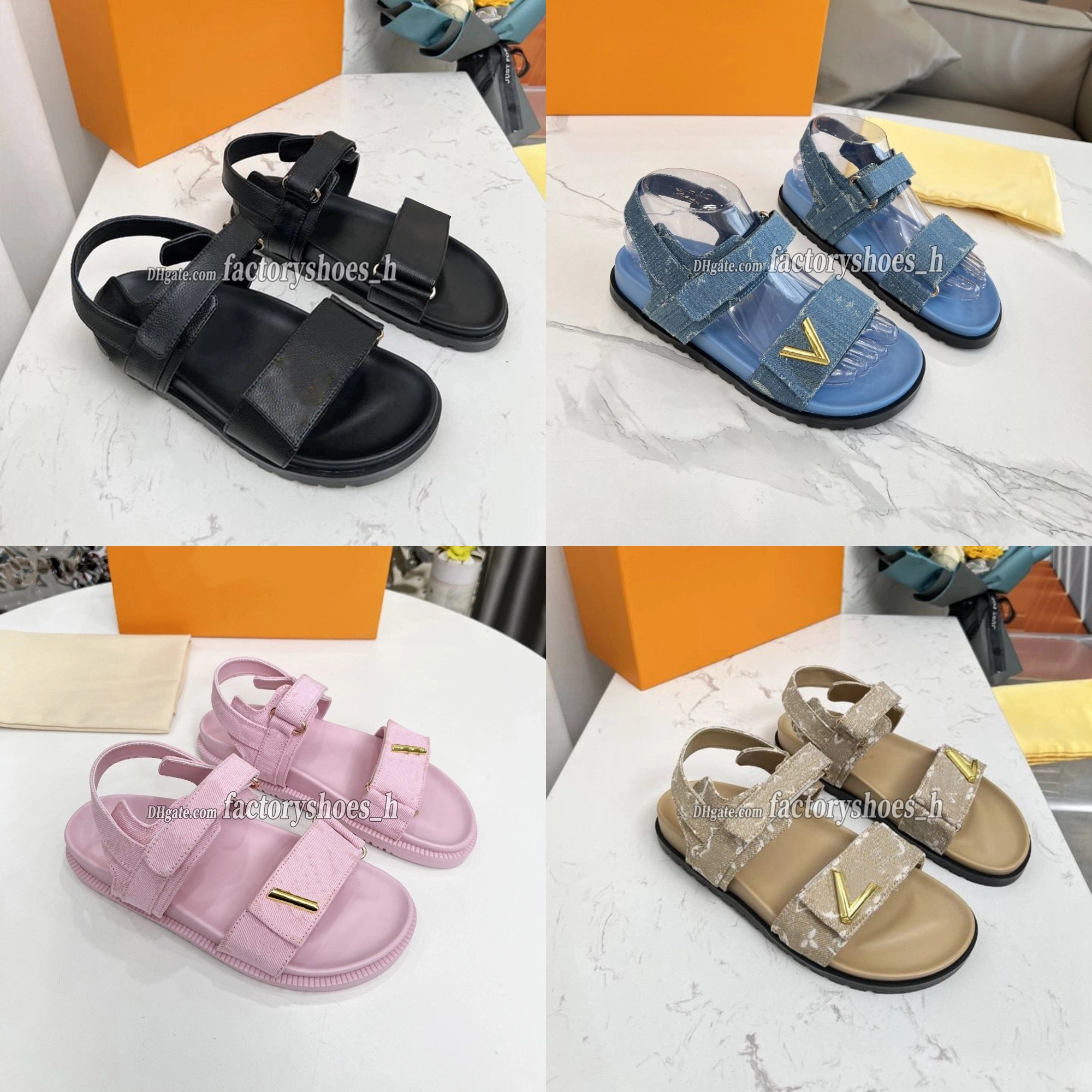 Designer Sandal Women Sandals Flat Shoes SUNSET COMFORT Slippers Velcro Slipper Platform Sldies Leather Mules Thick Bottom Sandals Summer Beach Shoe