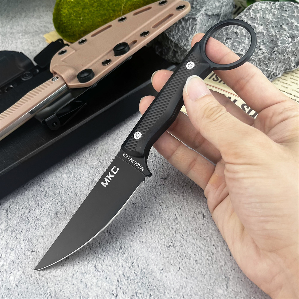 Top Quality Survival Straight Knife 8Cr13Mov Black / Satin Straight Point Blade Full Tang GRN Handle Outdoor Fixed Blade Knives with Kydex