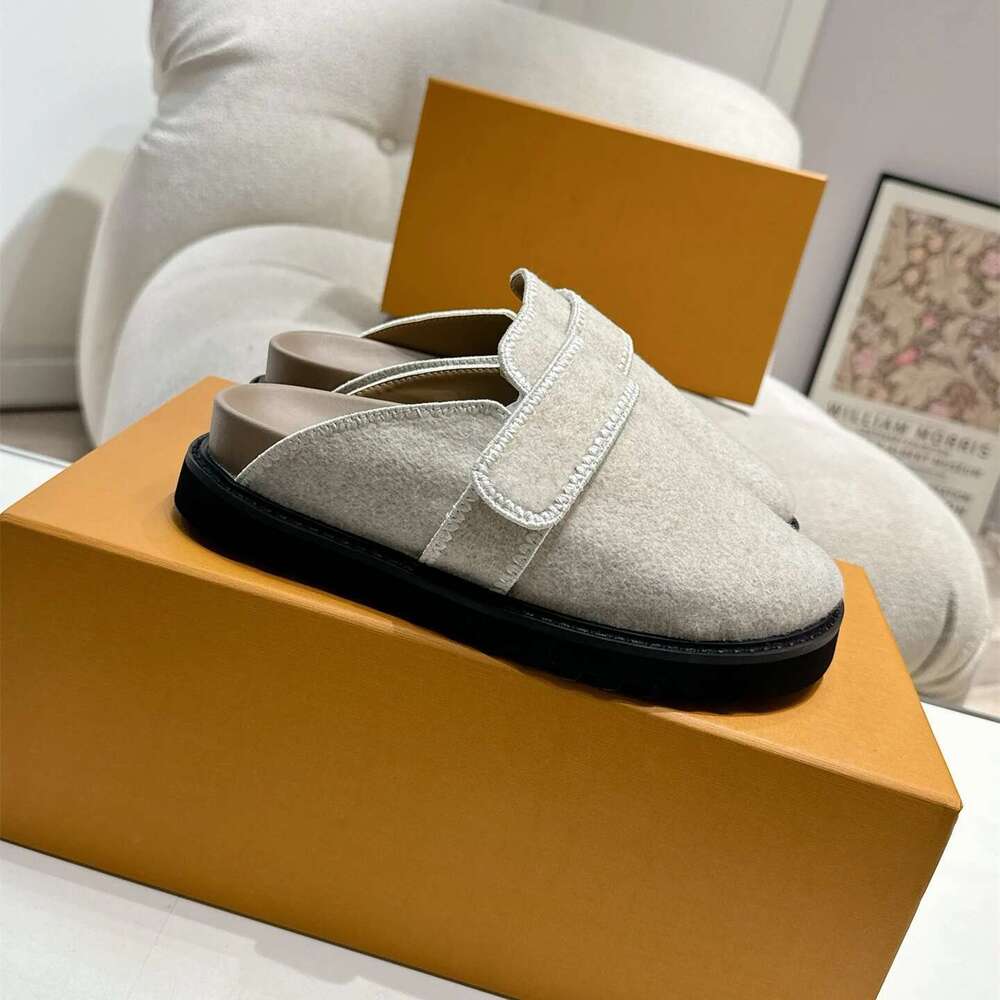 Women Size34-41 Natural Cow Suede Slippers Flat Platform Mules Round Toe Solid Colors Designer Shoes atillas De Mujer