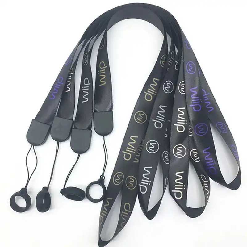 Custom Printed Logo Detachable Anti-loss Neck Strap Pen Holder Lanyards with Silicon Rubber Ring