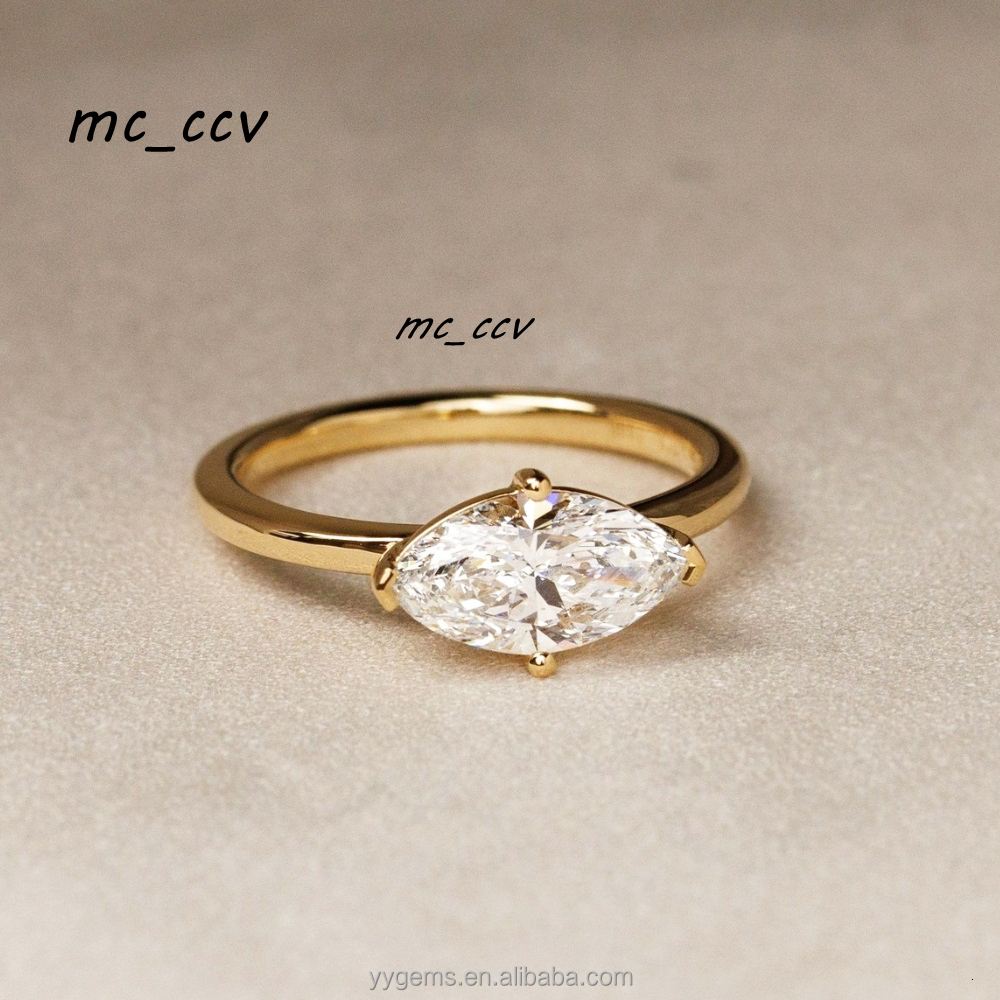 1ct 2ct 3ct Marquise Cut Moissanite 4 Prongs 14K Yellow Gold Solitaire Fine Jewelry Fashion Rings Women Wedding