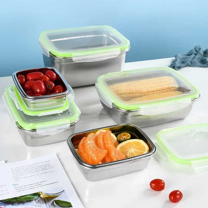 304 Stainless Steel Lunch Box with Lid Fresh-keeping Box Sealed Fruit LeakProof Container Bento Refrigerated Storage KitchenwareM251121