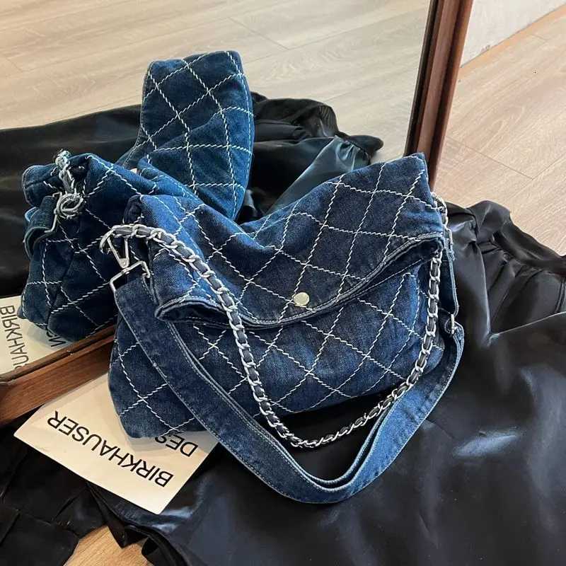 Wed Denim Tote Bag Wen Diamd Chain Harajuku Shoder Bag Ladies Stihing Large Capacity Casual Daily Underarm Bags Y251121