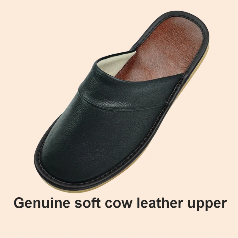 Big sizeGenuine Cow Leather Slippers Homes in indoor slipper Spring Autumn men women elderly nonslip casual single Slides shoes 251121