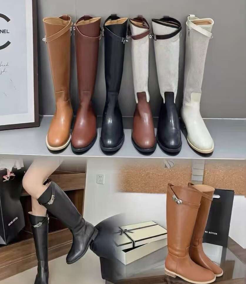 11 Designe Luxury womens boots utumn Winter Round Toes Classic Knight tall knee Boot Calfskin Slip-on Decoration Knee-high Riding vintage low shoe Womens Shoes