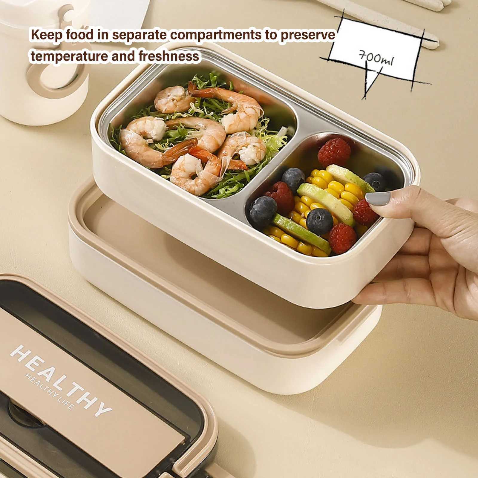 Lunch Box Double Layer Lunch Box Compartment Design Microwave Safe Multipurpose Easy Cleaning 1400ml for Work for OfficeM251121