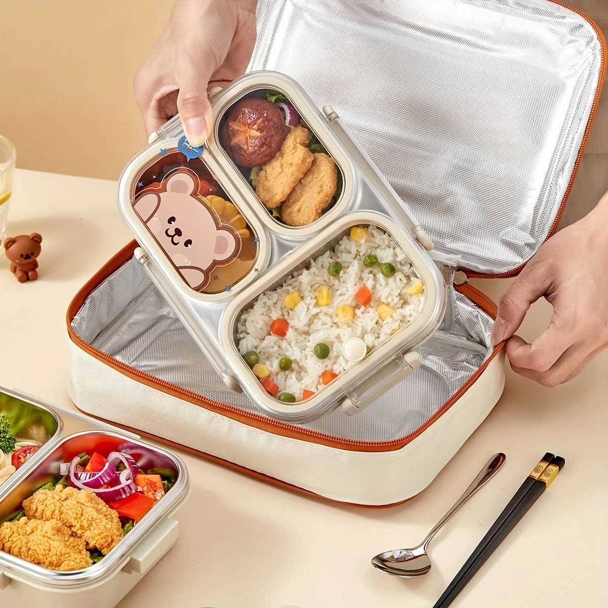 WORTHBUY 304 Stainless Steel Lunch Box With Compartments Large Capacity Student Kid Bento Box Portable Leak-proof Food ContainerM251121