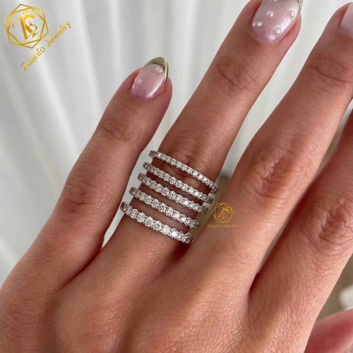 Iced Out 14K Solid Gold Round Cut Vvs d Color Eternity Moissanite Diamond Hip Hop Tennis Ring for Men and Women