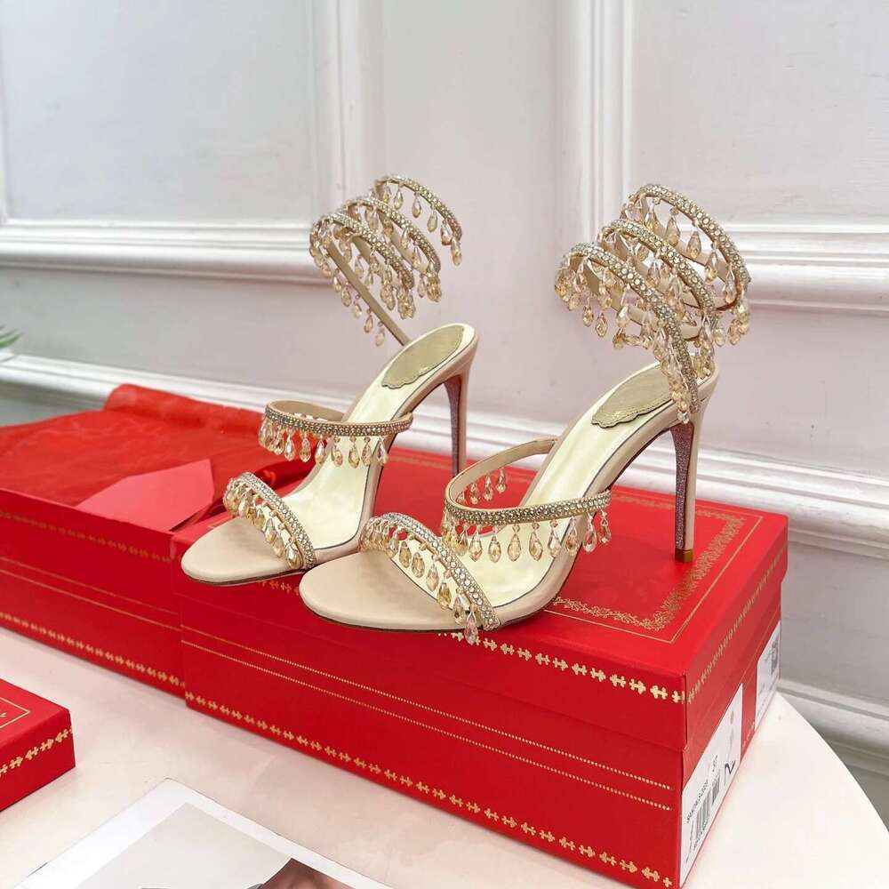 Shoes Women Size34-43 Genuine Leather Sandals Super High Heels Crystal Fringe Pumps Sgbacks Designer Shoe atillas De Mujer