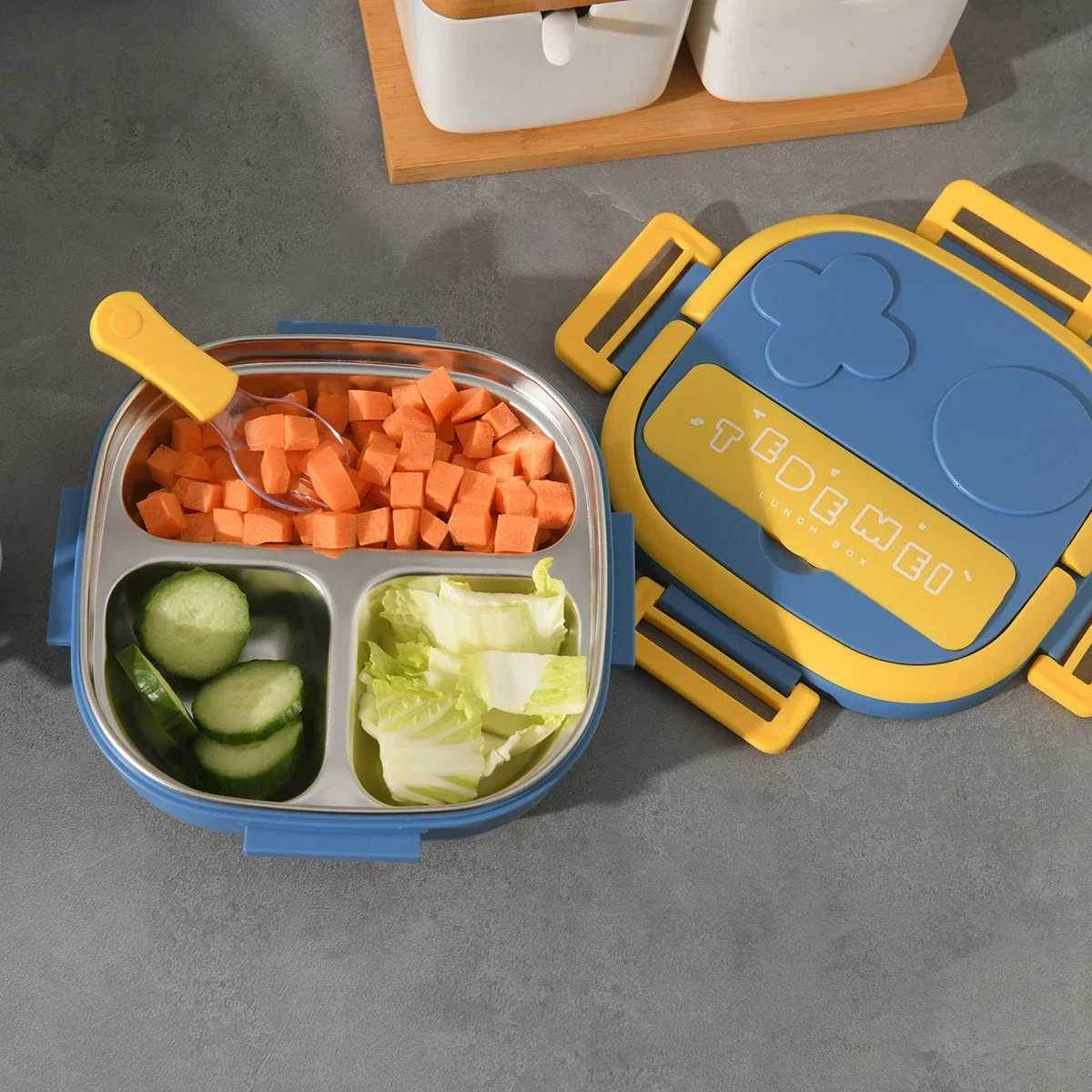 1pc - Bento Box Lunch Box Lunch Box With Spoon High Capacity Food Containers For Teenagers And Workers At School CanteenM251121