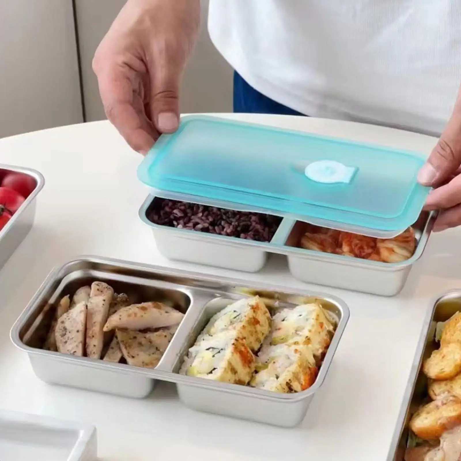 Stainless Steel Snack Containers Double Compartment Reusable Snack Containers Leak-proof Lunch Boxes For Outdoor Camping PicnicM251121