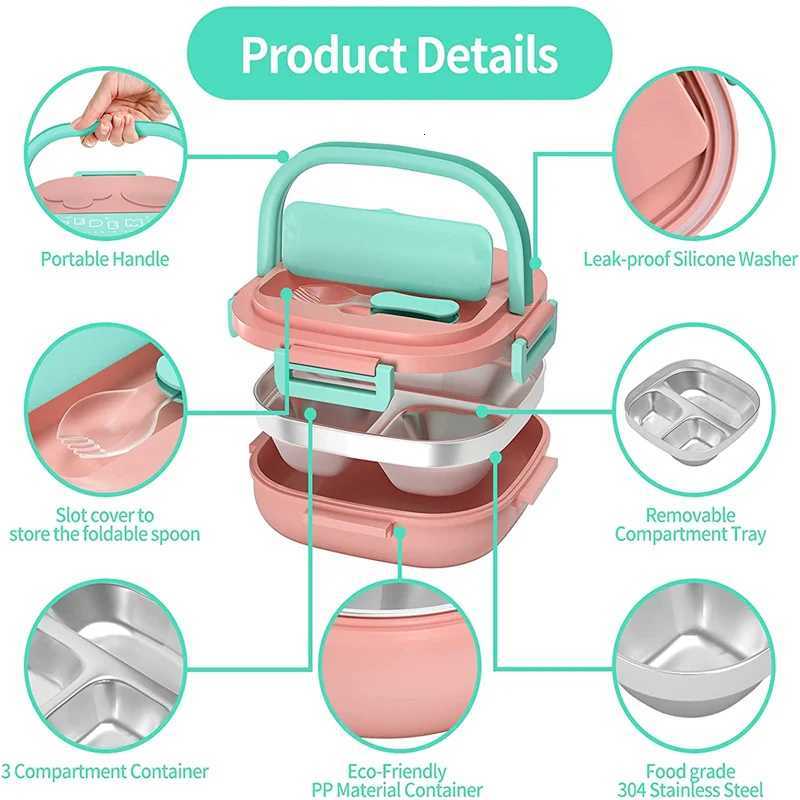 500ML Stainless Steel Bento Box Insulated Lunch Box For Kids Toddler Girls Metal Portion Sections Leakproof Lunch Container BoxM251121