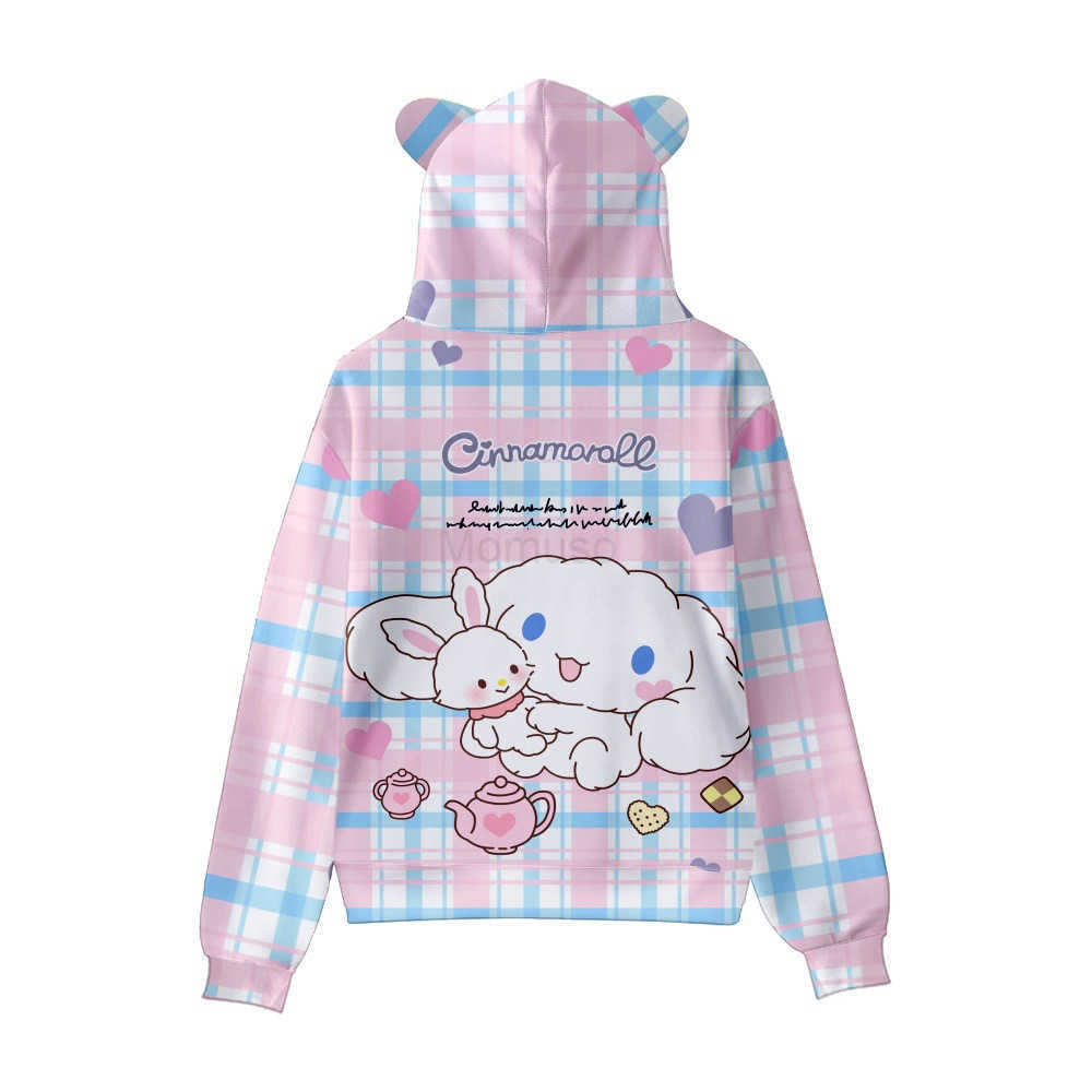 Sanrio New Anime Cinnamoroll Big-Eared Dog Cinnamoroll Element Print Cat Ear Hooded Sweatshirt H251121