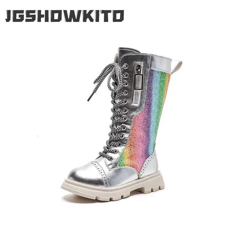 Autumn and Winter 2023 New Childrens Fashion Mid-calf Boots Soft Sole British Style Cool Colorful Narrow Band Versatile ShoesW251121