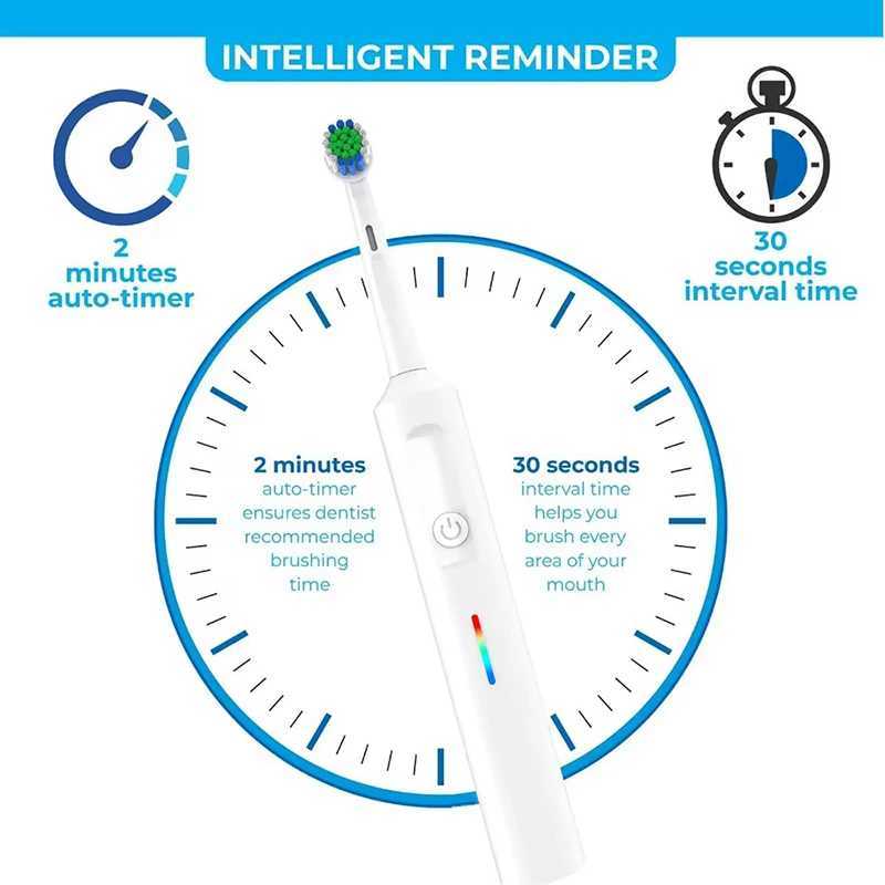 SUBORT Rotating Electric Toothbrush 3 Modes USB Fast Rechargeable Rotary Electric Toothbrush with Travel Case 2 Brush Heads C251121