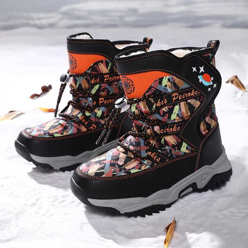 Kids Boots Winter Plus Velvet Warm Boy Snow Booties Cotton Lining Water Proof Children Leather Shoes Outdoor Activity SuppliesW251121