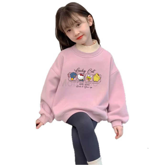 Sanrio Girls Fleece-Lined Winter Sweatshirt Simple New Autumn Fashion Versatile Childrens Thickened High-Neck Cartoon Top H251121