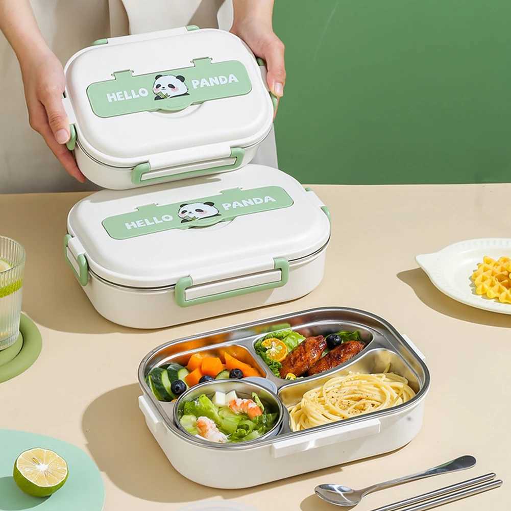 Safe 2/4/5 Grids Stainless Steel Thermal Lunch Box Microwave Heat Preservation Bento Box with Cutlery Set Panda for Adults KidsM251121