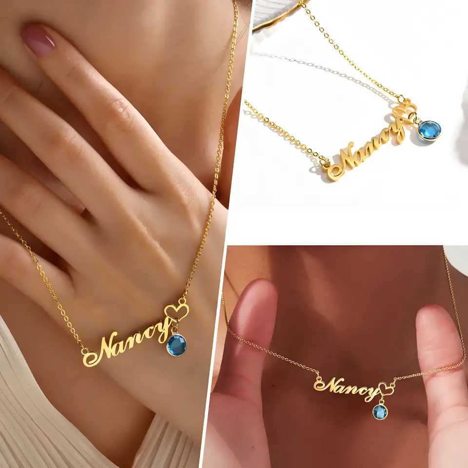 Personalized Gold - Plated Name Necklace with Birthstone Pendant Customizable Jewelry for Women Ideal Gift for OccasionsXJ251121