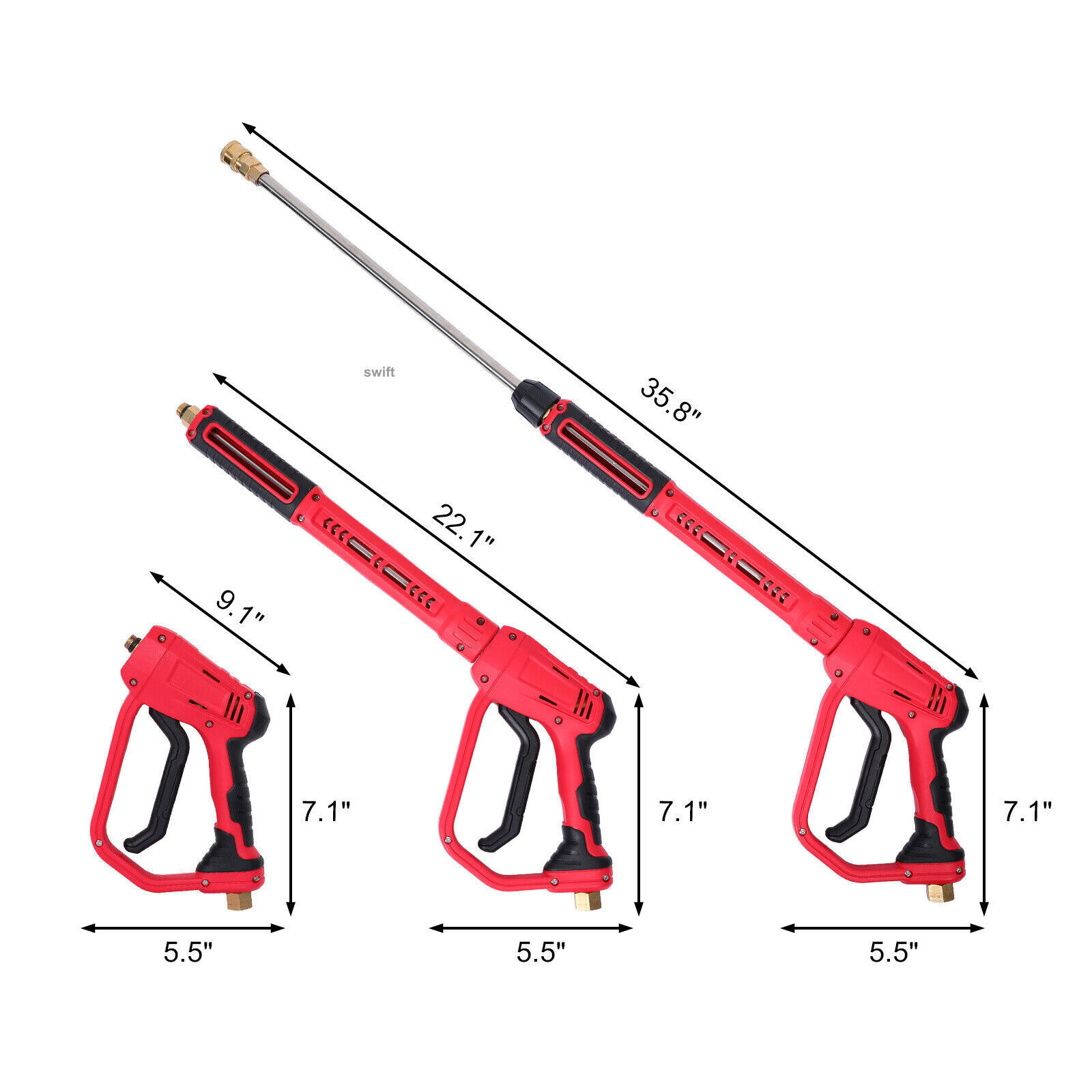 High Pressure Washer Gun, 4000 PSI Power Washer Spray Gun with Extension Wand, M22-14,15mm Inlet & 1/4'' Outlet, 5 Nozzle Tips