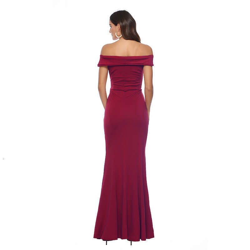 Women's Fashion European And American New V-Neck Slit Banquet Evening Gown Long Dress