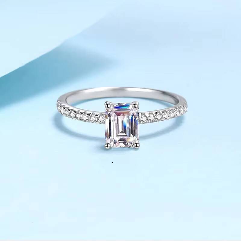 S925 Sterling Silver Wedding Rings With Elegant D Color 1Carat 2Carat Emerald Cut Moissanite Ring Elegant Jewelry for Women