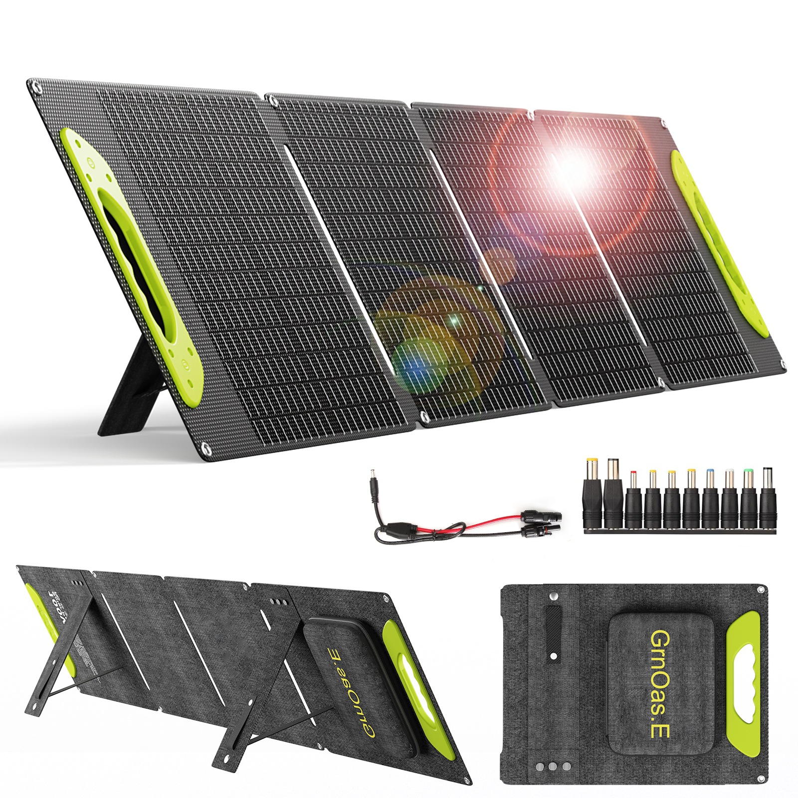 GrnOas.E 100W Foldable Solar Panel Kit with Controller, Charger for Laptop,Road & Camping Trips