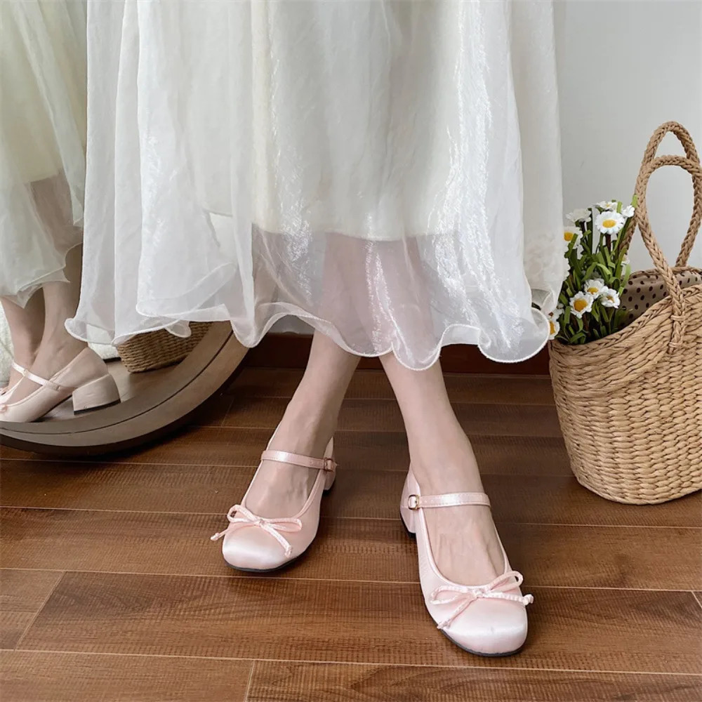Spring Autumn Thick Heel Pink Shoes Elegant Bow Lolita College Girls High Heels Women Sandals zapatos de mujer mary jane shoes 251121