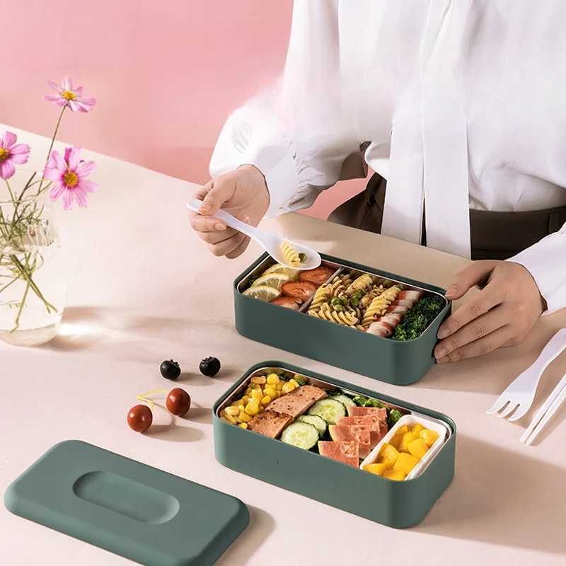 304 Stainless Steel Lunch Box Microwave Heated Lunch Box Japanese Double Layer Picnic Box Portable Lunch Box for Home UseM251121
