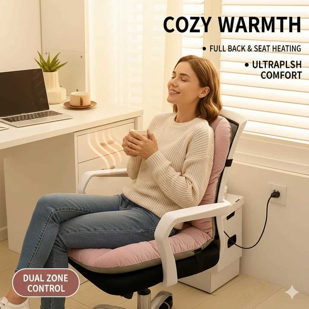 Heated Office Seat Cushion With Backrest Washable Chair Pad With Remote Control Timer For Desk Student Or Home Chair Winter Warm C251121