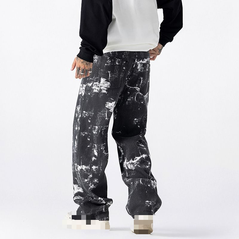 A classic, light luxury, high street style black loose wide-leg jeans for men in the 2025 autumn/winter collection---C209