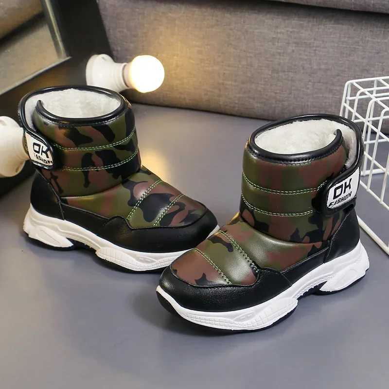 Children Snow Boots Girls Boys 2025 Winter New Fashion Style PU Leather Versatile Soft Bottom Anti-slippery Casual Warm ShoesW251121