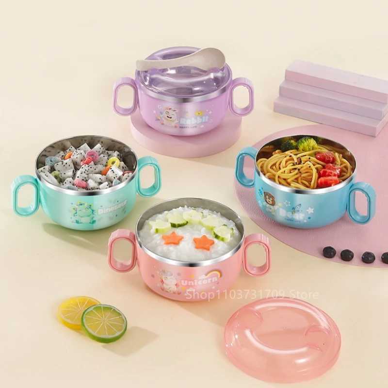 304 Stainless Steel Childrens Bowl Portable Lunch Box Microwave Bento Boxes with Handle for Kids School Food Storage ContainerM251121